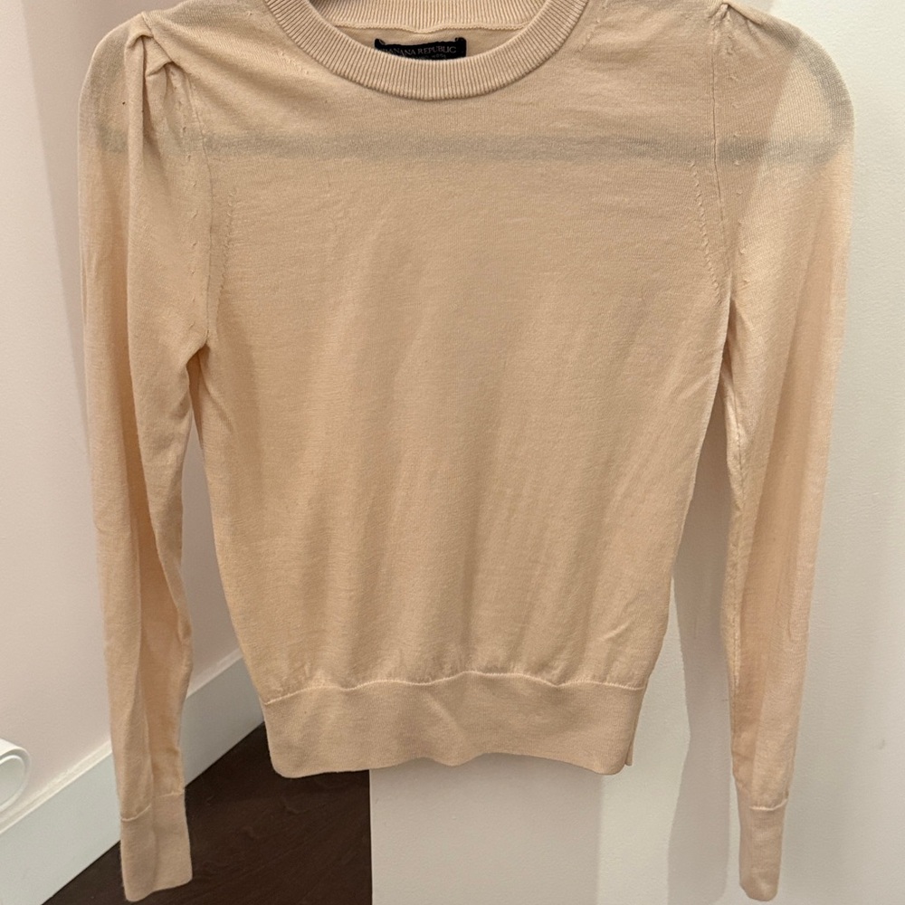 Beige Marino Wool Banana Republic Long Sleeve Sweater